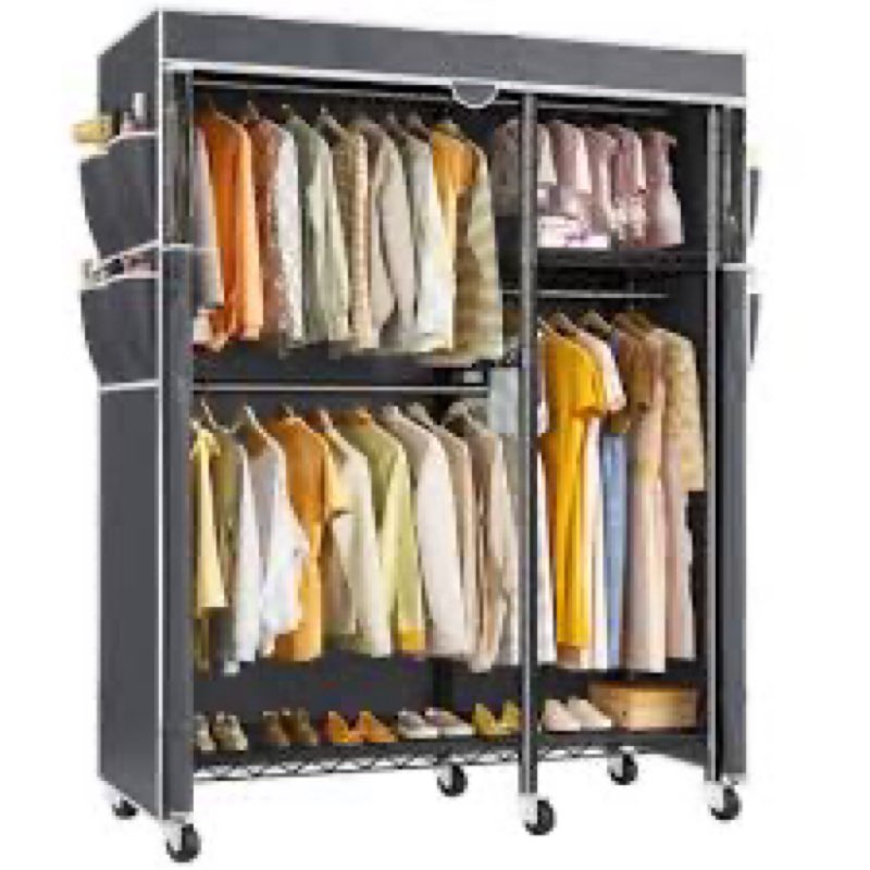 WEALTHYHEART Portable Closet,Wardrobe,Heavy Duty Clothes Rack with Cover,Japanese Style Garment Rack