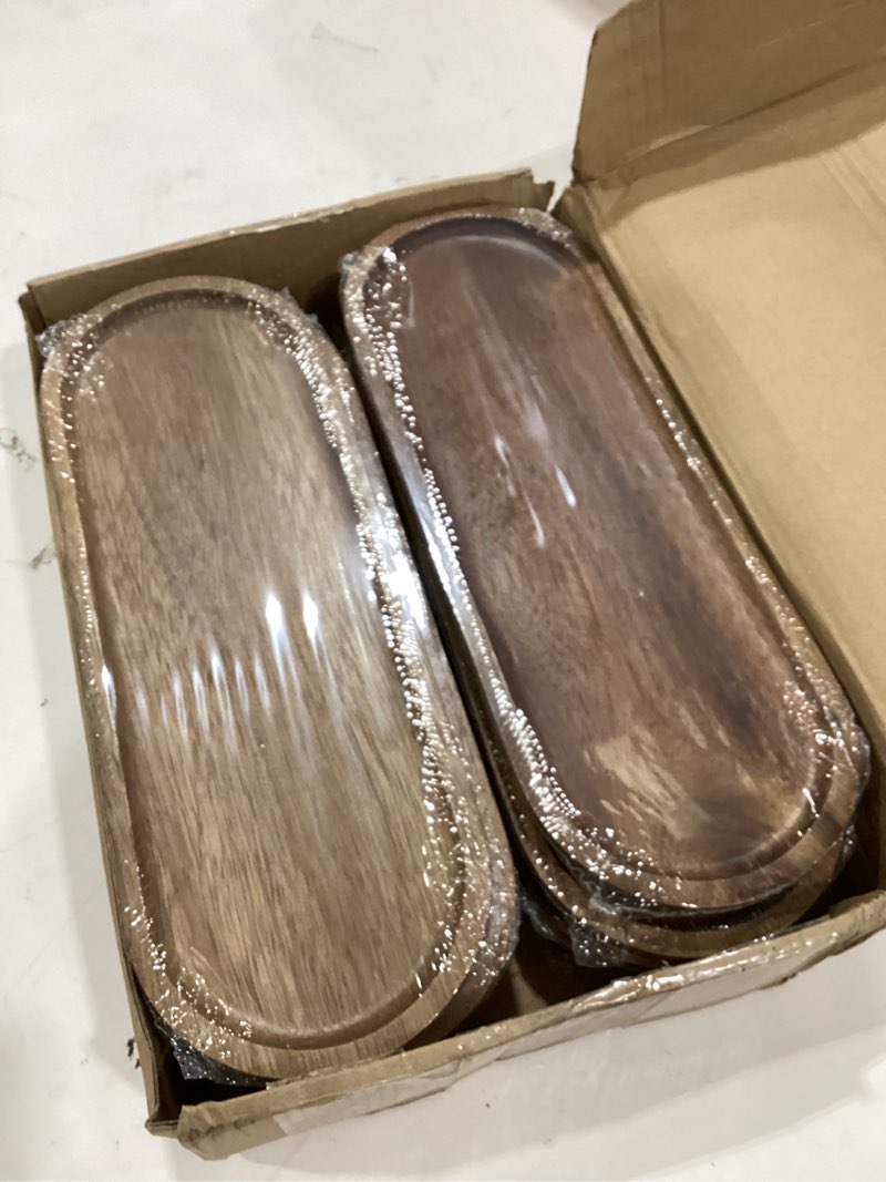 Condition photo showing Good Condition for 8 pcs small acacia wood serving trays mini wooden platters wooden vanity tray dispenser wood counter plates bathroom countertop organizer trays coffee bar tray appetizer serving board snack serve boar