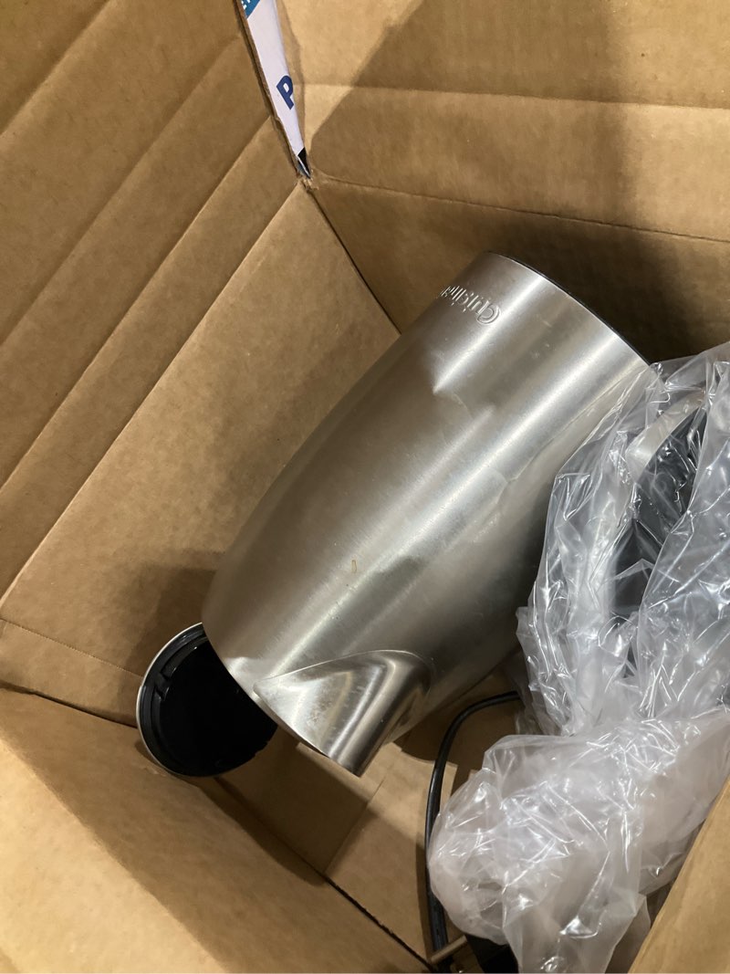 Condition photo showing As Is for cuisinart perfectemp 1.7-liter electric kettle, cordless electric tea kettle, 1500w for fast heat-up, 6 preset temperatures, 30-minute keep warm, stay cool nonslip handle, cpk-17p1 stainless steel perfectemp