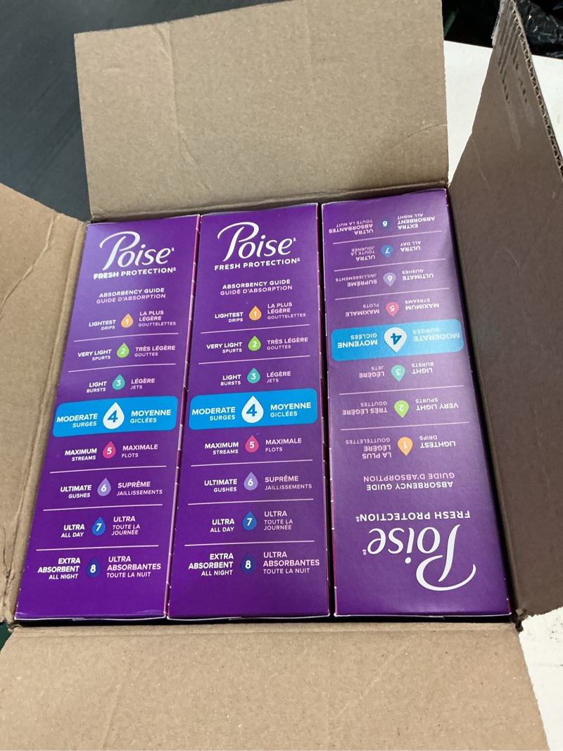 Condition photo showing New/Like New for Poise Ultra Thin Incontinence Pads & Postpartum Pads for Bladder Leaks, 4 Drop Moderate Absorbency, Regular Length, 144 Count, Packaging May Vary