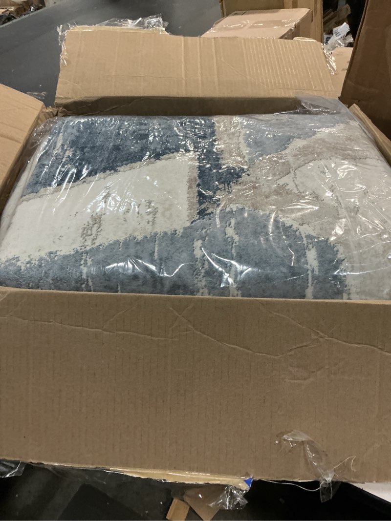 Condition photo showing Good Condition for 8x10 area rugs for living room bedroom,modern abstract large carpet washable rugs 8x10 for dining room office,non slip blue print faux wool thin 8 by 10 indoor nursery kids home pet & child friendly blue/multi 8' x 10' (rectangular)