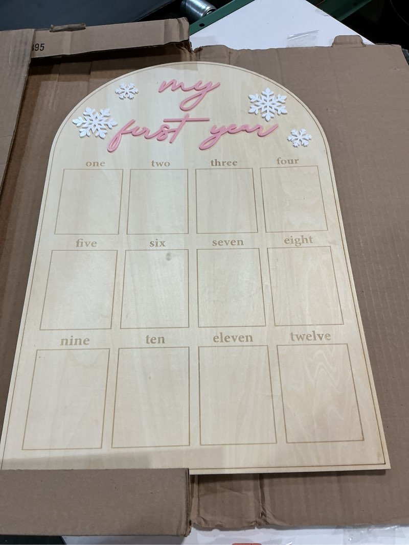 Condition photo showing Good Condition for My First Year One Year of Photo Board - Winter Onederland First Birthday Photo Board,Snowflake Themed First Birthday Party Decorations,One Year of 12 Months Milestone Photo Banner