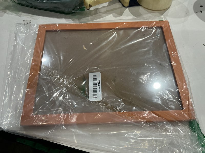 Condition photo showing As Is for wyooxoo 9x12 picture frame made of solid wood photo frame display pictures 6x8 with mat or 9x12 without mat colorful frame for table top display or wall, orange, 1 pack orange 9x12