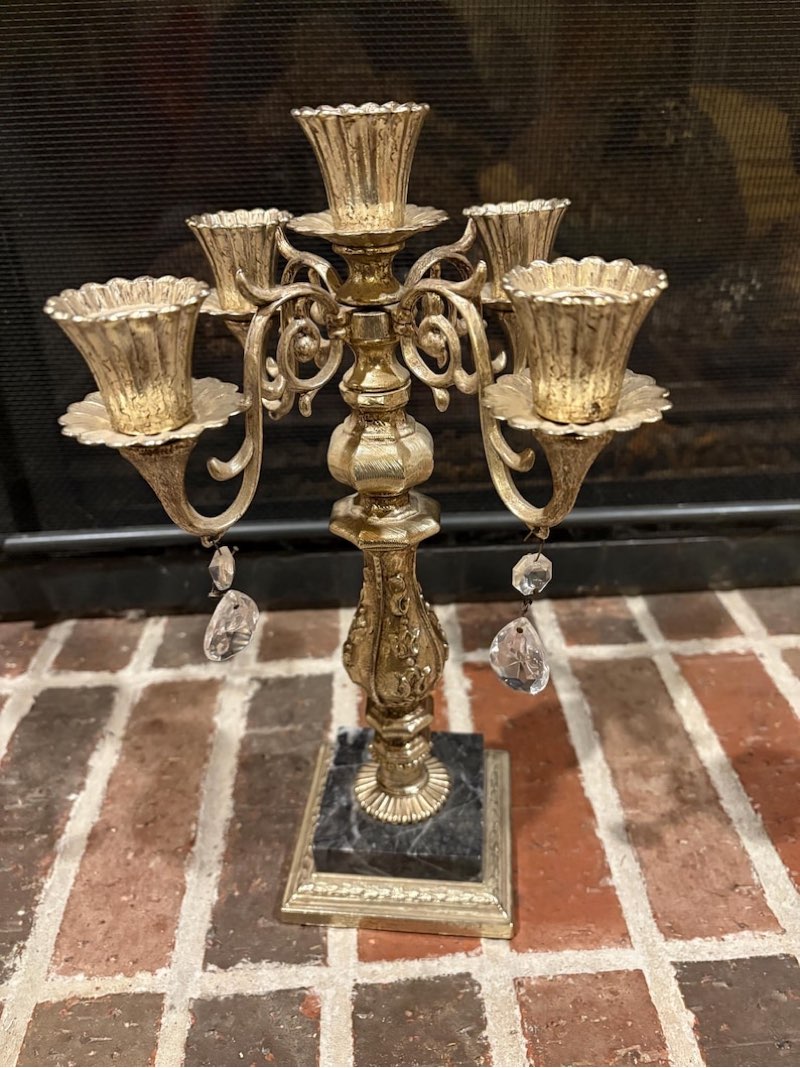 Stunning vintage silver color candelabra with marble base and 5 arms 13x9”