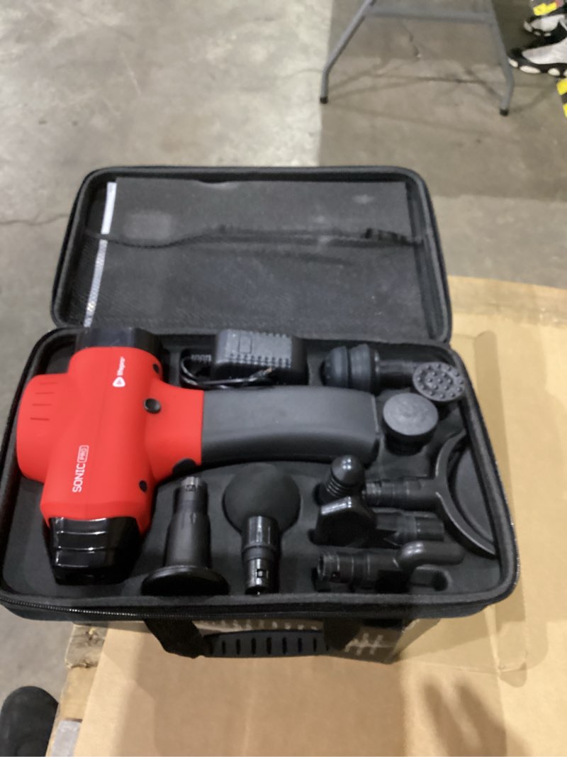 Condition photo showing New/Like New for Lifepro Sonic Pro Handheld Electric Massage Gun – Deep Tissue Percussion Massager Gun with 10 Speeds & 9 Heads – Muscle Massager for Athletes Back, Legs, Arms Red