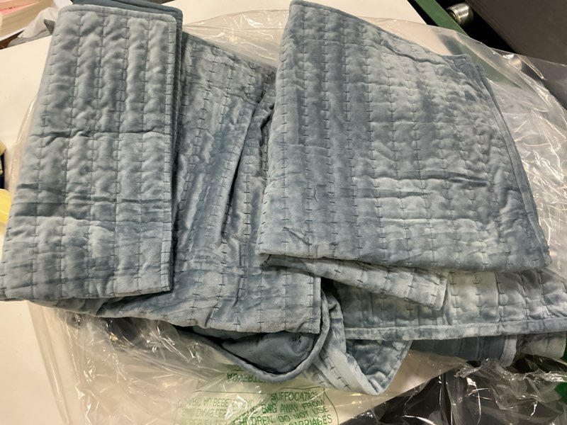 Condition photo showing Good Condition for WDCOZY Velvet Queen Size Quilt Set - Blue Striped Pick Stitch Soft Lightweight Bedspread, Channel Farmhouse Country Rustic Coverlet, Modern Bedding Warm Thin Comforter, 3 Pieces Dusty Blue Queen(90"x90")