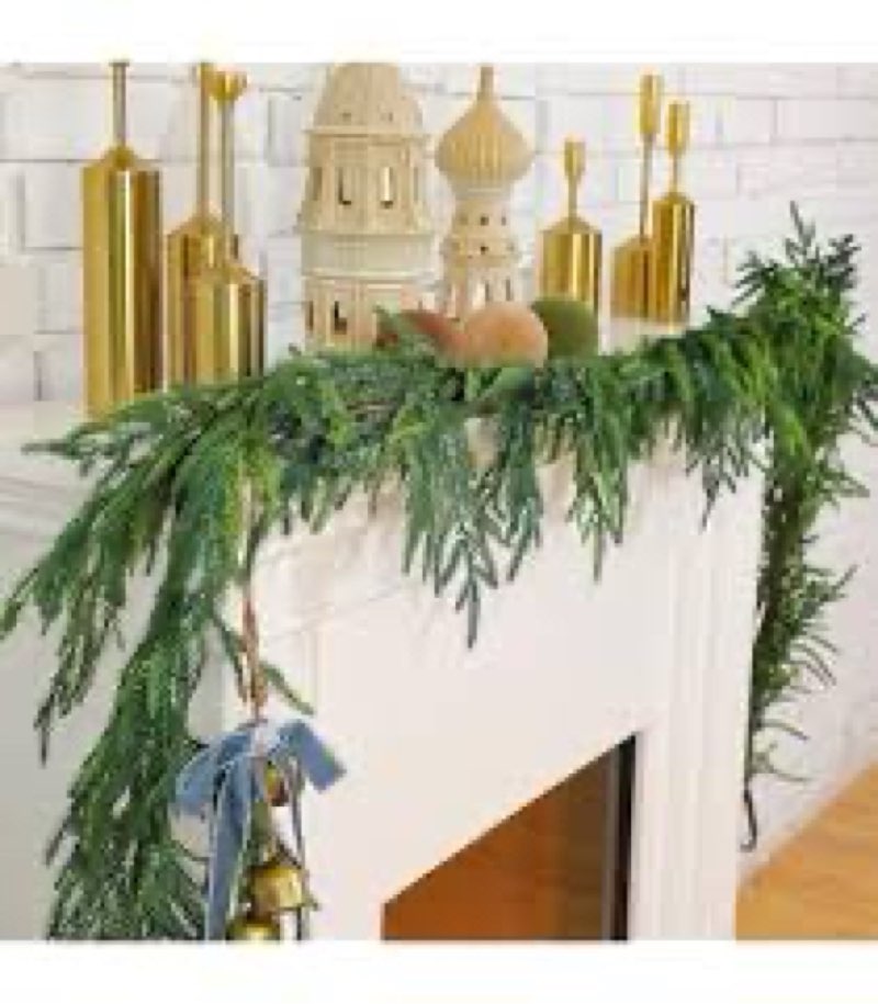 Jutom 2 Pcs 9 ft Thick Christmas Cedar Garland Artificial Realistic Soft and Flexible Full Faux Gree