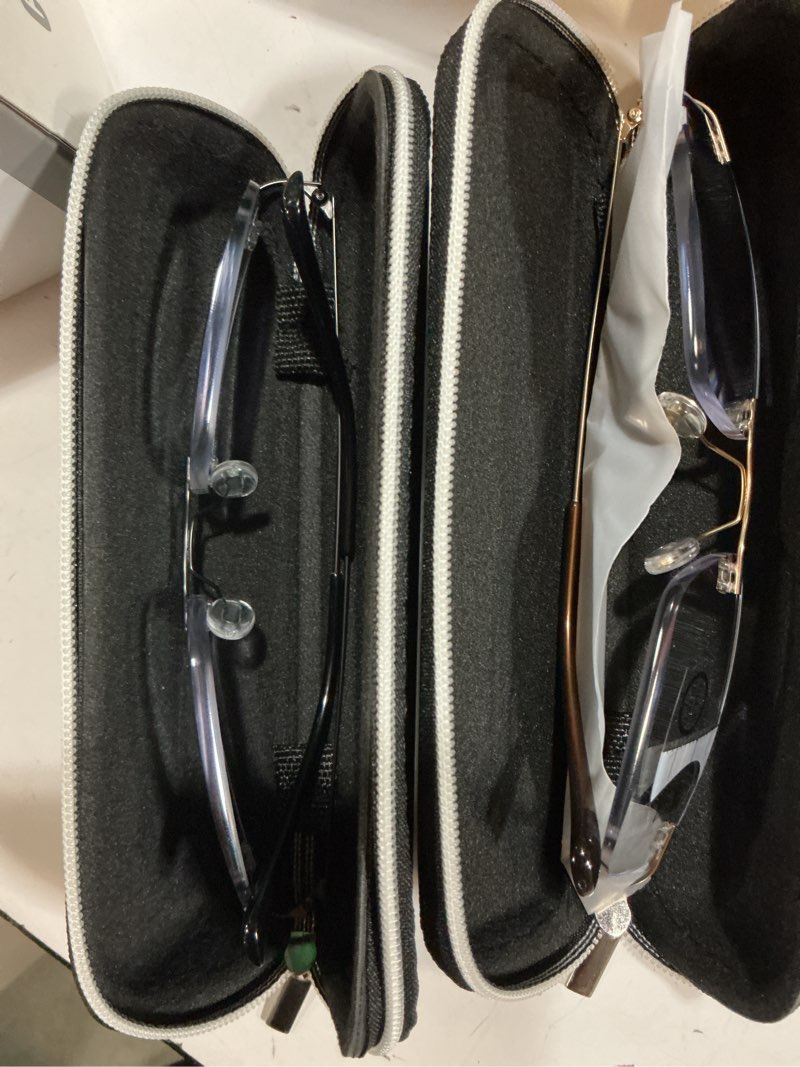 Condition photo showing Good Condition for skyoak 2 pack executive frameless progressive multifocus reading glasses for men, metal rimless blue light computer readers gunmetal + gold/progressive 2.5x