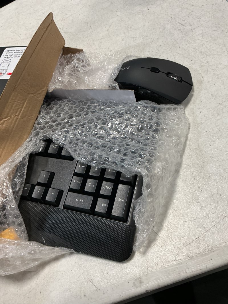Condition photo showing Good Condition for wireless keyboard and mouse combo, e-yooso 2.4ghz full sized ergonomic wireless keyboard with wrist rest, 3 dpi adjustable and 6 buttons cordless usb mouse for computer, laptop, pc, windows (black)