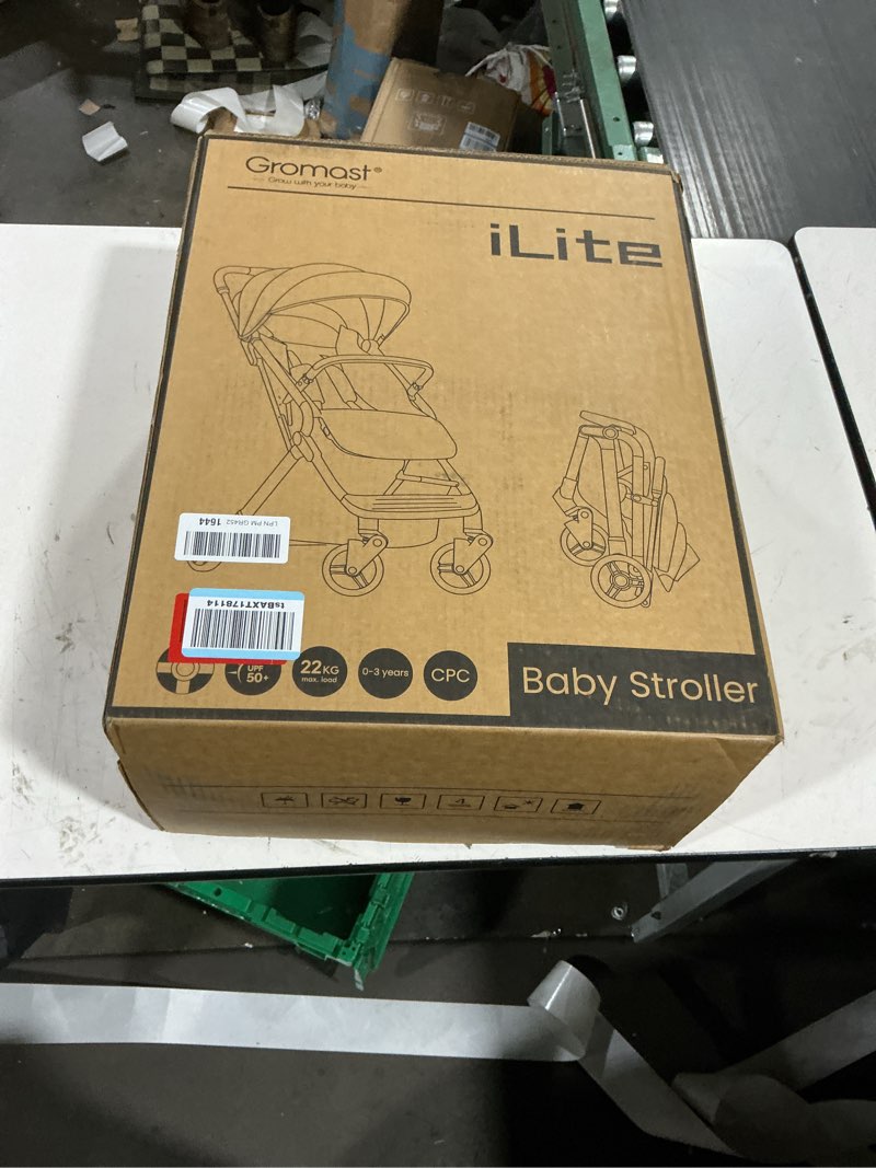 Condition photo showing New/Like New for compact fold baby stroller, lightweight travel toddler stroller with one-click fold, extendable upf50+ canopy, cup holder, uv protected and waterproof, one-hand folding - gray