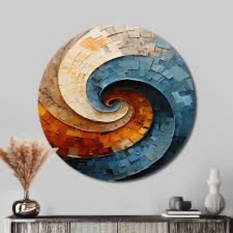 Collaged Spiral - Abstract Round Metal Art 40x40