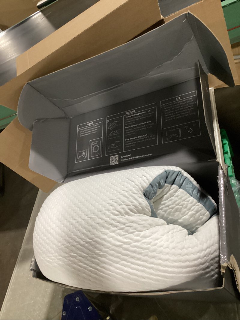 Condition photo showing As Is for eli & elm | ultimate side sleeper pillow with adjustable filler to get the perfect contour curved pillow for a neck pain relief sleep - removable latex and polyester filling- 17" x 29"