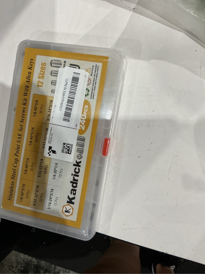 Condition photo showing New/Like New for kadrick 304 stainless steel screws,240pcs sae set screws 1/8''-40 5/32''-32 3/16''-24 1/4''-20 12 sizes grub screws