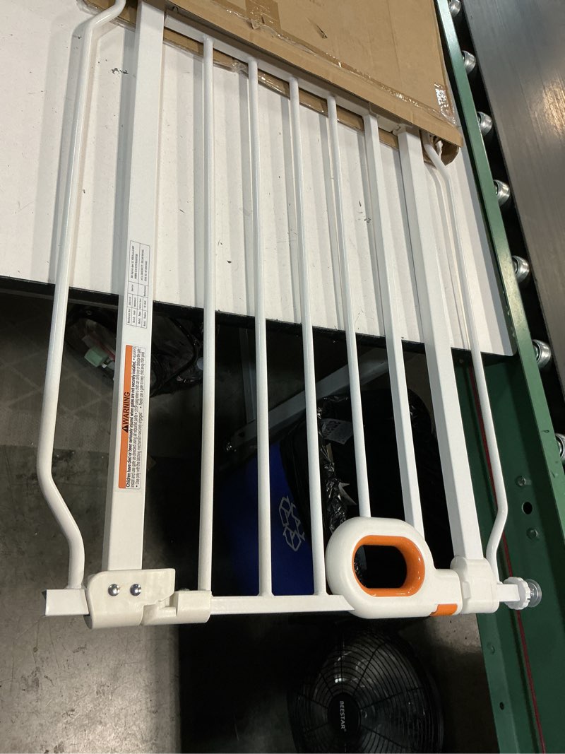 Condition photo showing As Is for owlie small narrow baby gate for stairs doorways hallways 23.6-27.6 inch wide pressure mounted baby gate walk through child gates toddler dogs pet indoor stairway doorway white (30.5'' tall) white wide 23.6-27.6''