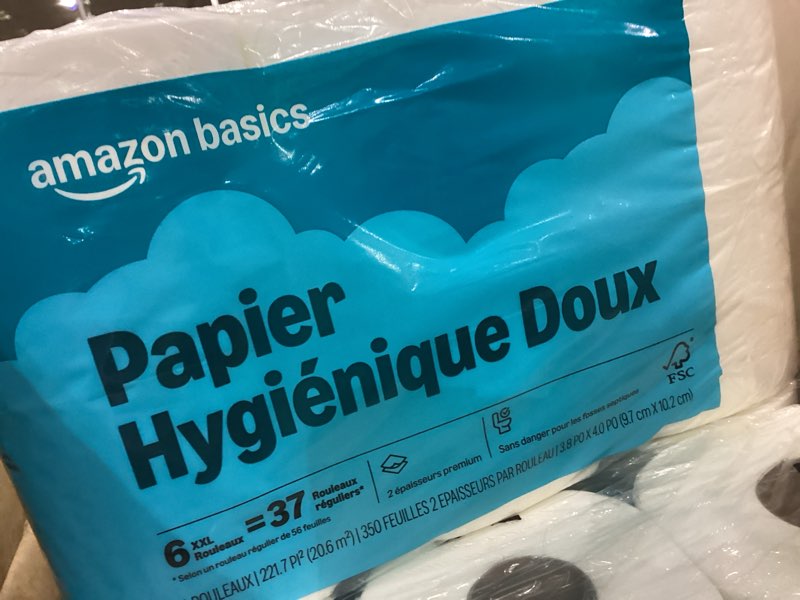 Condition photo showing New/Like New for Amazon Basics FSC-Certified 2-Ply Septic-Safe Toilet Paper, Soft, 350 Sheets per Roll, 6 Rolls = 37 Regular Rolls 6 Rolls (350 Sheets each)