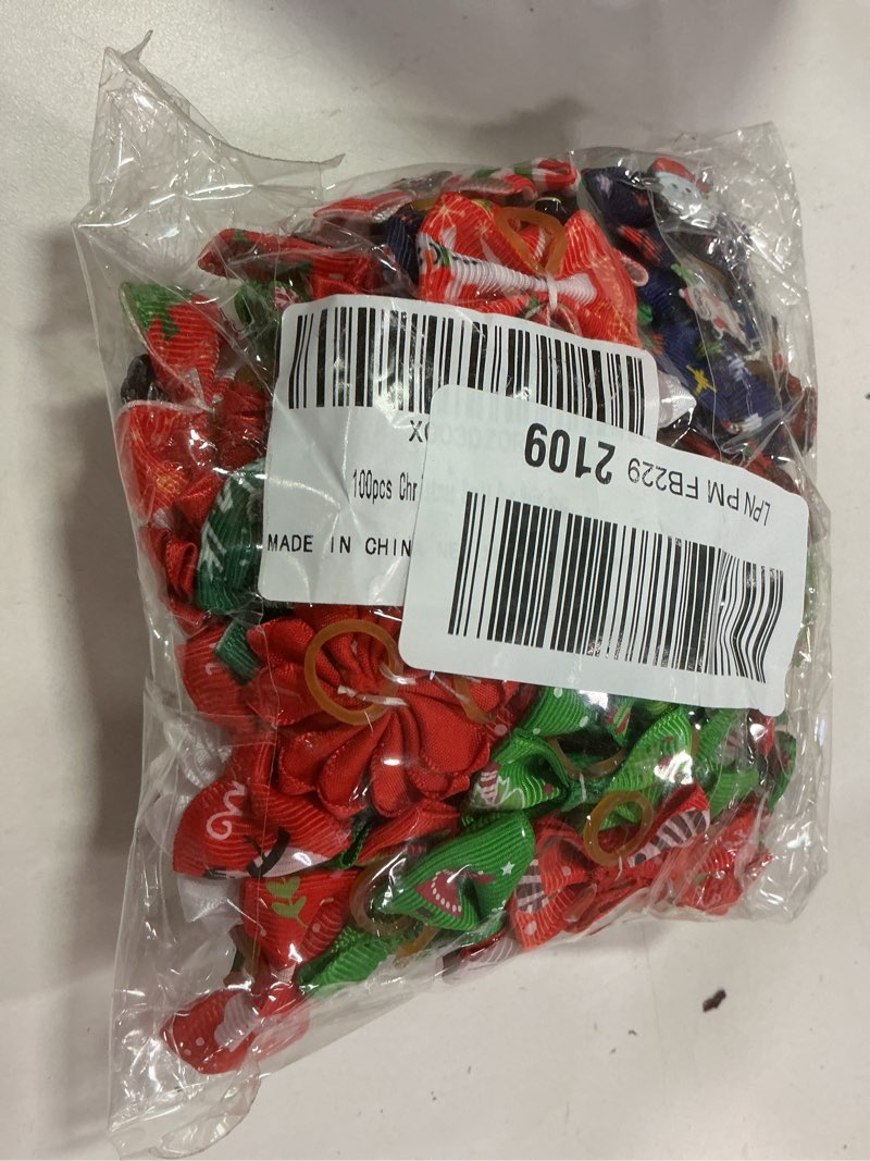 Condition photo showing Good Condition for 100pcs Christmas Small Dog Hair Bows, Puppy Dog Flower Bows with Rubber Bands, Bulk Mix Pet Dog Grooming Bows, Dainty Xmas Tiny Dog Bows for Dog Hair Accessories (Green and Red) christmas dog bows