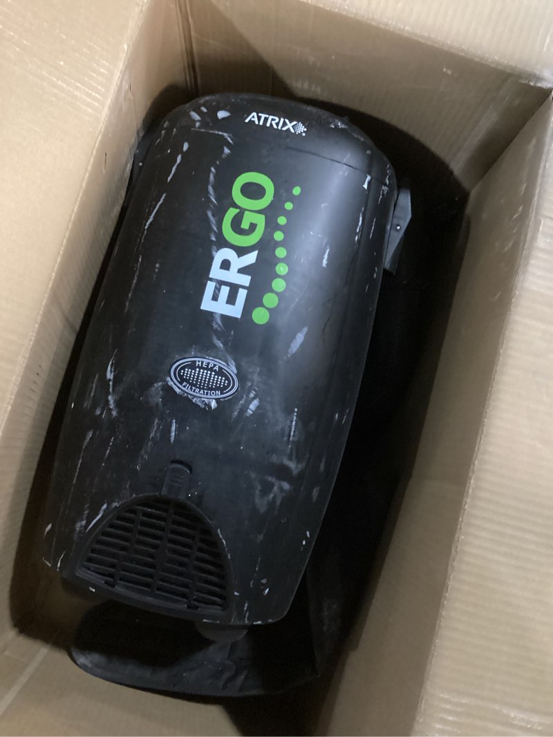 Condition photo showing As Is for Atrix Ergo Edge Canister Shop Vac-Wall Mounted Garage Vacuum Cleaner with Built-in Dust Bag & Extendable Hose-Compact Black Design, 20 x 9 x 12 Wall Mounted Vacuum