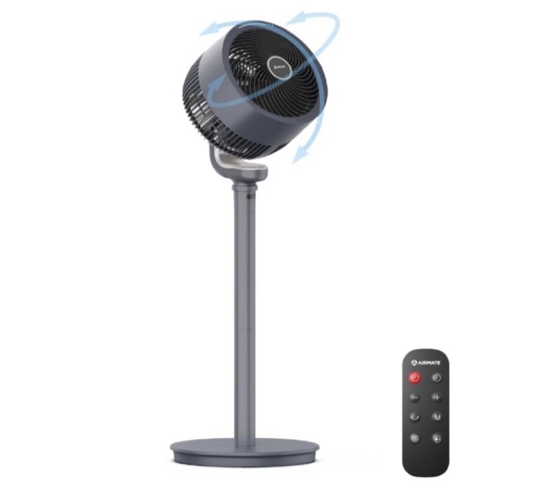 AIRMATE Pedestal Fan for Bedroom, 16-Speed DC Motor Standing Fan with Remote, 90°+90° Omni-Direction