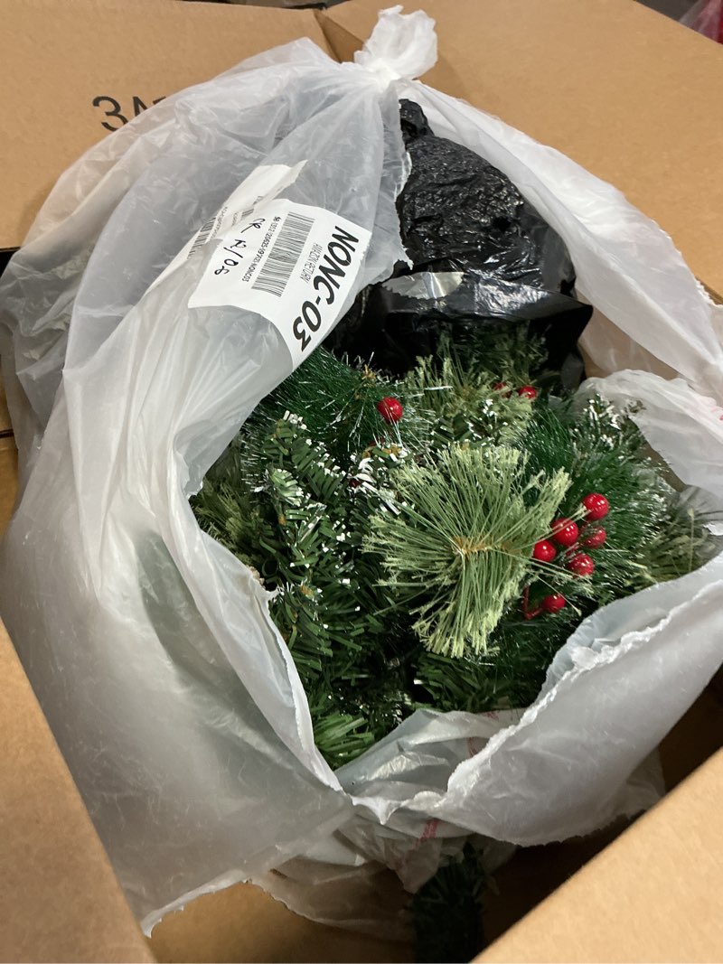 Condition photo showing As Is for JOYHALO 2 Pack Set 24Inch Christmas Urn Filler With 40 Lights In Warm White & Multicolor, Christmas Pot Fillers With White PVC&PE&PET Branches, Outdoor Xmas Trees For Porch Pathway Entryway Yard Decor