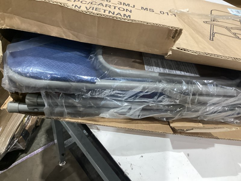 Condition photo showing Good Condition for flash furniture hercules series metal folding chairs with cushioned seat, fabric upholstered event chairs with 300-lb. static weight capacity, set of 4, navy navy fabric/gray frame set of 4