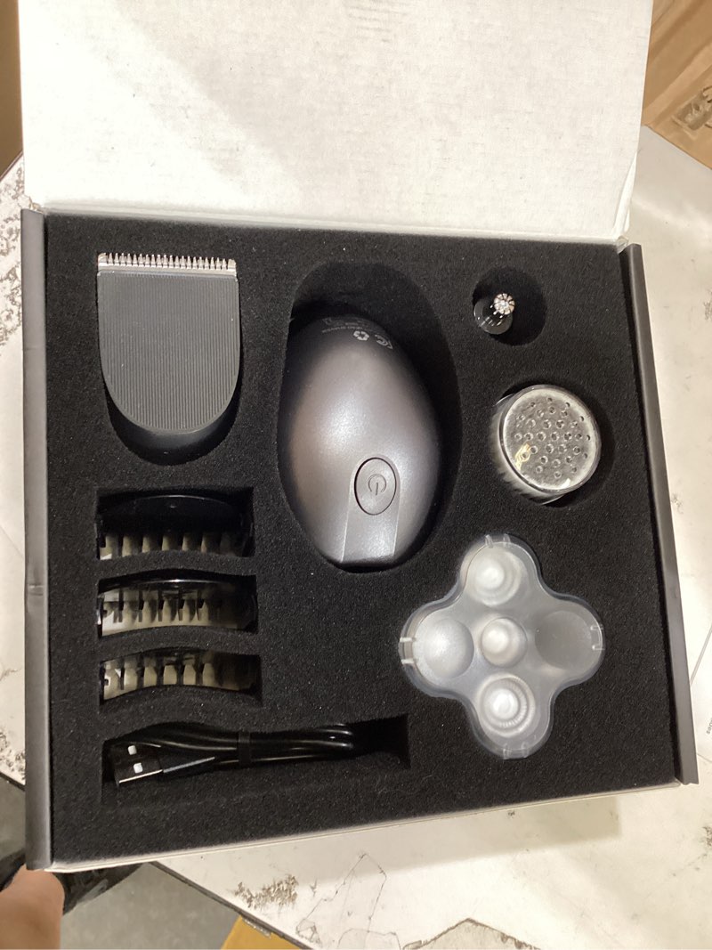 Condition photo showing Good Condition for electric razor for men, head & body hair shaver for men, cordless rechargeable wet/dry bald head & groin waterproof razor with rotary blades,clippers, beard trimmer,nose trimmer, brush (gray)