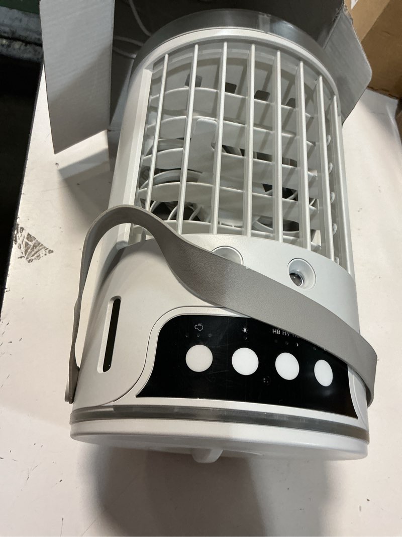 Condition photo showing As Is for portable air conditioners, ac fan mini evaporative air cooler 1200ml with ice cooling mist personal air conditioner quiet for bedroom, home office desk and car camping