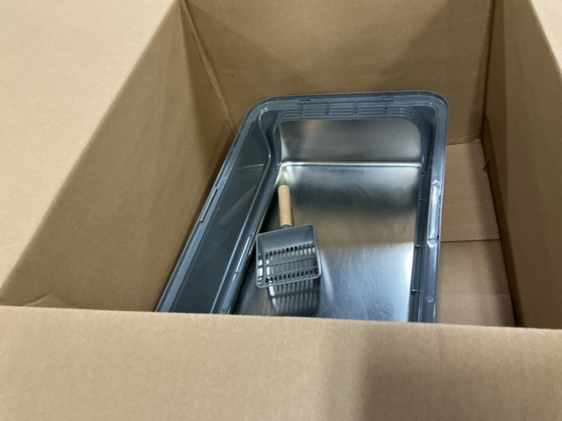 Condition photo showing As Is for Zarler Stainless Steel Litter Box with Lid, Extra Large Cat Litter Boxes, XL Large Metal Litter Box for Big Cats with High Sided, Grey Grey 23"L x 14.6"W x 10.3"H