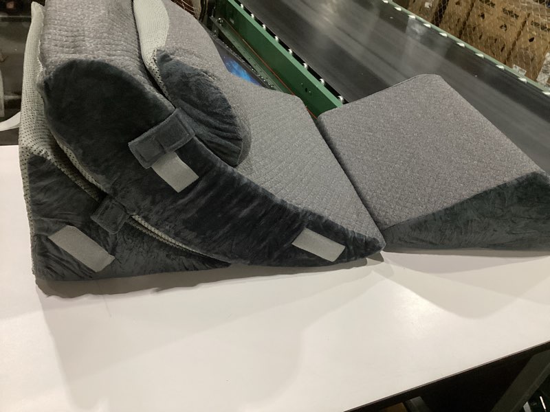 Condition photo showing As Is for bdeus 4pcs bed wedge pillow post surgery, orthopedic sleeping wedge pillow set for back, neck and leg pain relief, acid reflux, gerd, memory foam support pillows for after surgery, grey grey 4 piece set