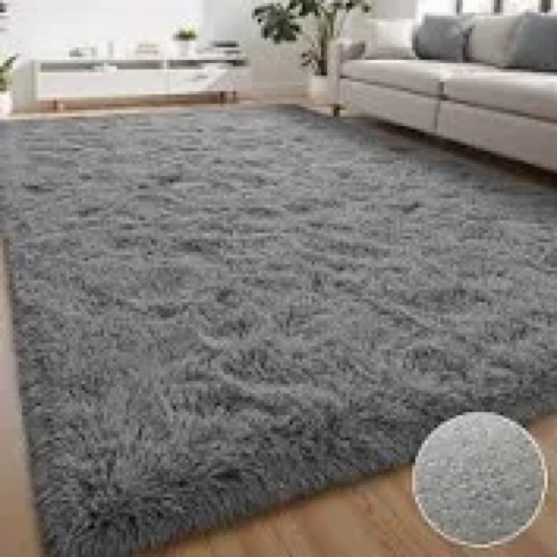 DweIke Fluffy Dark Grey 5x8 Area Rugs for Bedroom Living Room, Soft Plush Shaggy Deep Gray Girls Boy