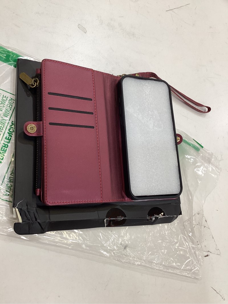 Condition photo showing Good Condition for defencase for iphone 17 pro max magnetic wallet case compatible with magsafe with rfid blocking zipper & card holder for women men pu leather strap detachable case for iphone 17 pro max 6.9", wine red (detachable with magsafe)-wine red