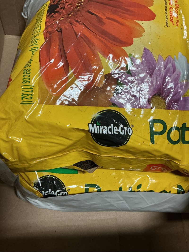 Condition photo showing As Is for miracle-gro potting mix - for container plants, flowers, vegetables, shrubs, annuals, perennials, potting soil mix, feeds up to 6 months, 16 qt. (2-pack) 0.53 cu. ft. 16 qt