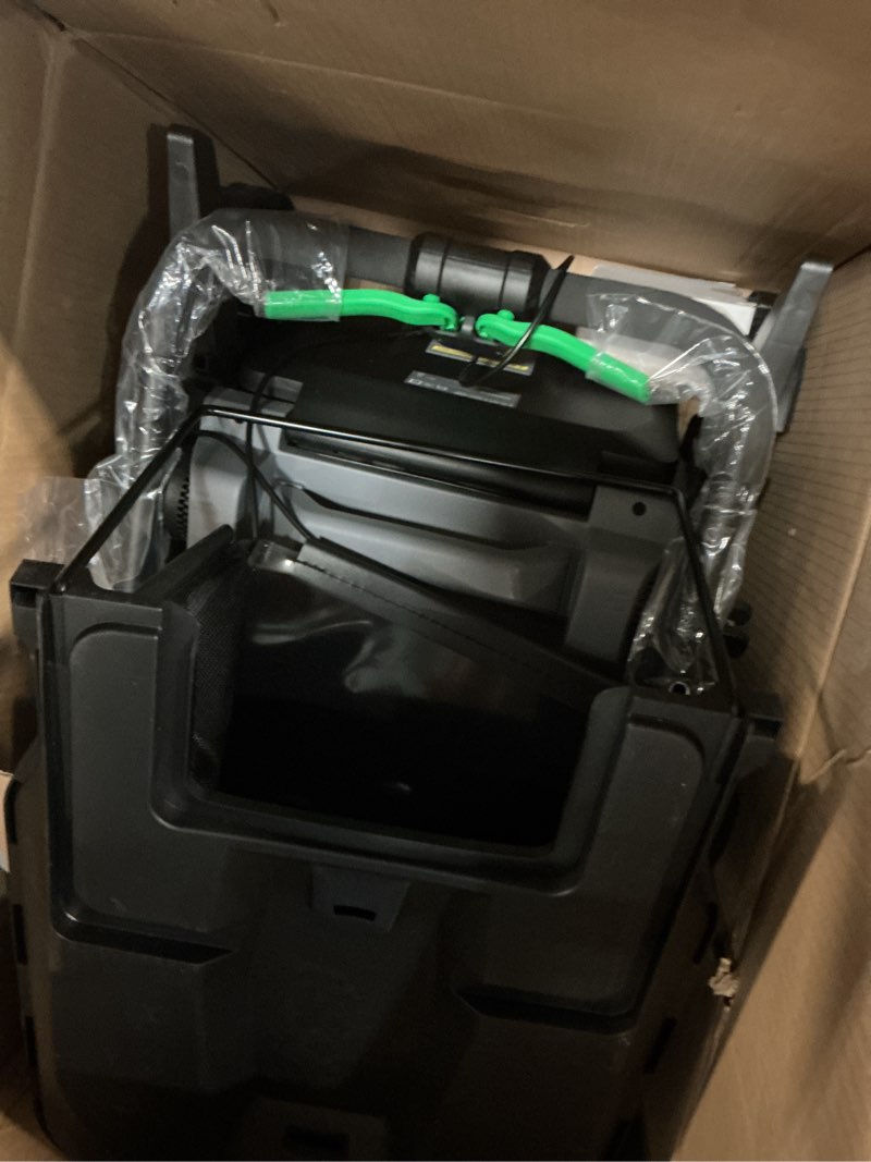 Condition photo showing As Is for 18" 40v cordless lawn mower for small to medium yards, capable of gas-like cuts with brushless motor