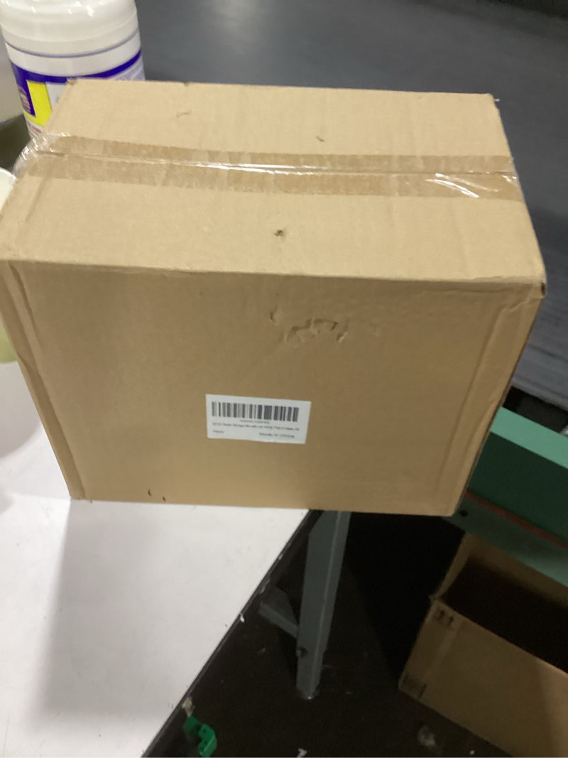 Condition photo showing As Is for Clear Plastic Storage Bin with Lid, Stackable Storage Boxes Organizing Bin for Pantry, Kitchen, Cabinets, Wardrobe, Closet, Dresser, Bathroom Storage and Organization (2pc-10x6.7x5.3) 2pc-10x6.7x5.3"