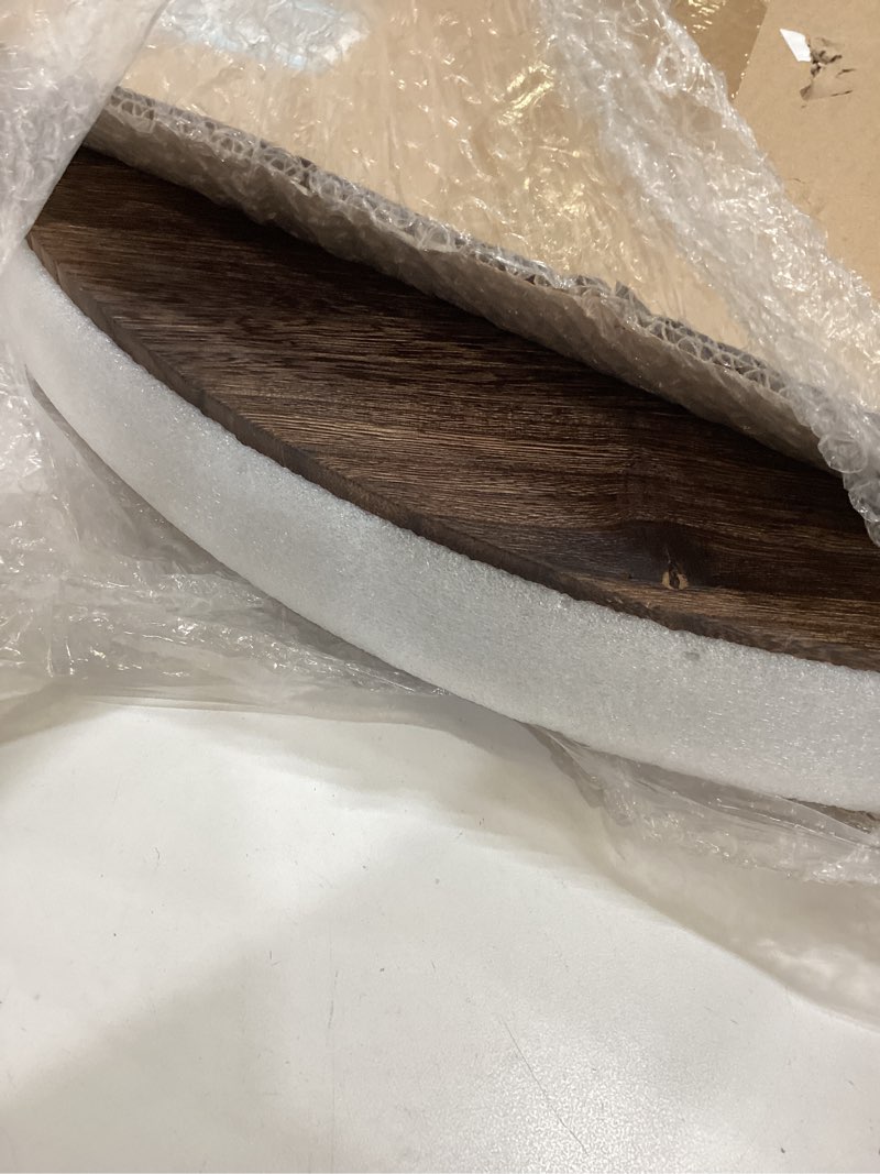 Condition photo showing Good Condition for Extra Large Round Ottoman Table Tray Round-24 - Rustic Wooden Serving Tray for Farmhouse Decorative Oversized Coffee Table Trays Living Room Kitchen Counter Breakfast Brown 24" Brown