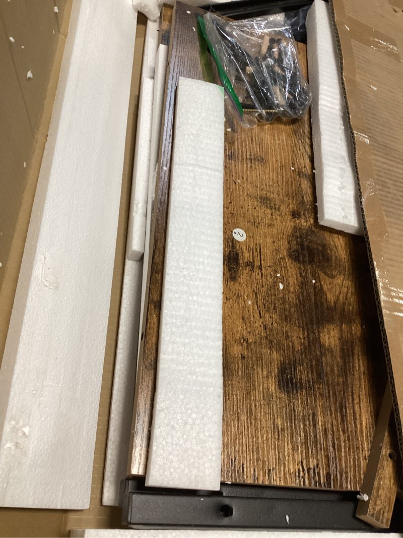 Condition photo showing As Is for hadulcet tv tray tables, laptop stand for couch, c shaped end table with charging station, couch tables that slide under, bed desk for eating, couch desk for laptop, rustic brown 28.5"