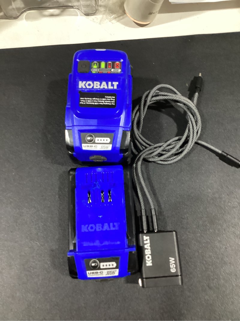 Condition photo showing Good Condition for kobalt 24v max 4.0ah usb-c battery and charger and a charger 3.0 ah no bettery