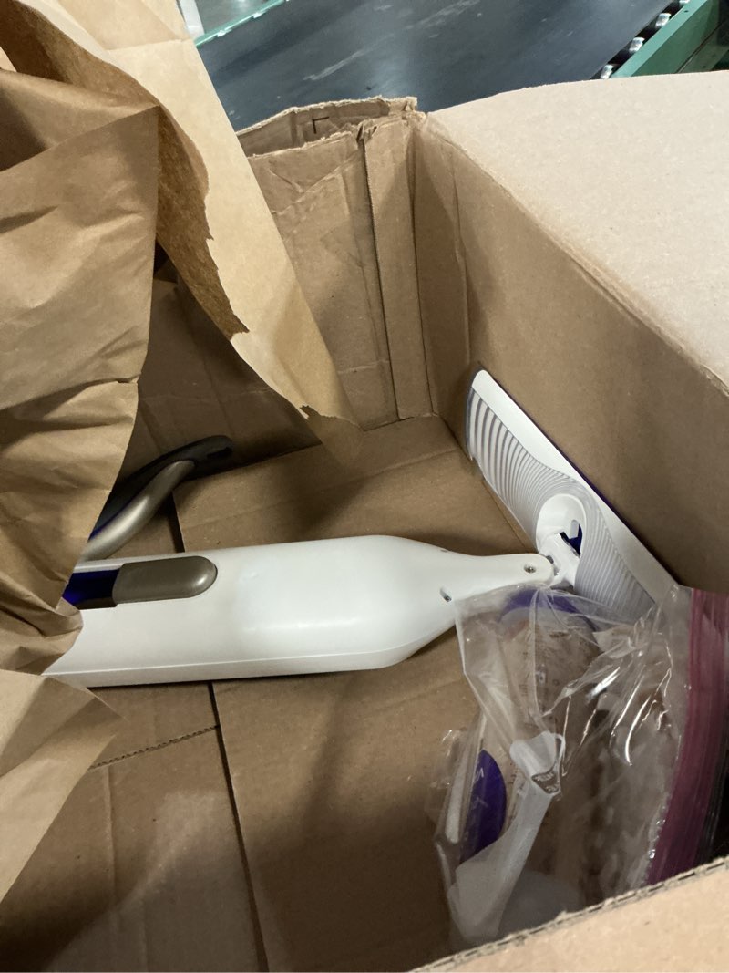 Condition photo showing As Is for swiffer power mop wood, hardwood floor cleaner for mopping home, bathroom, kitchen, all purpose multi-surface cleaning set includes powermop wood, 2 pads, 1 quickdry lemon solution, & 2 batteries