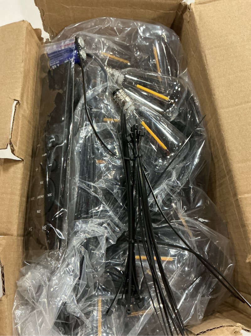Condition photo showing New/Like New for brightever 120ft led outdoor string lights with remote, patio lights outdoor waterproof with 36+2 shatterproof st38 led bulbs, dimmable outside hanging light for porch, garden, backyard, cafe, 2700k black 120ft-warm white