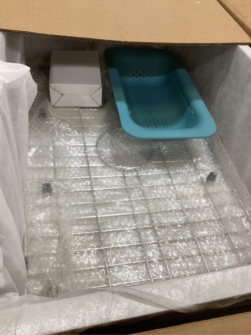 Condition photo showing Good Condition for KOARDINK 30x22 Inch Stainless Steel Kitchen Sink - Drop In Single Bowl Topmount Modern Large Kitchen Sink With SS Grid, Colander,Drain Strainer Set Compatibility With Various Kitchen&Bar Style 30x22 Stainless