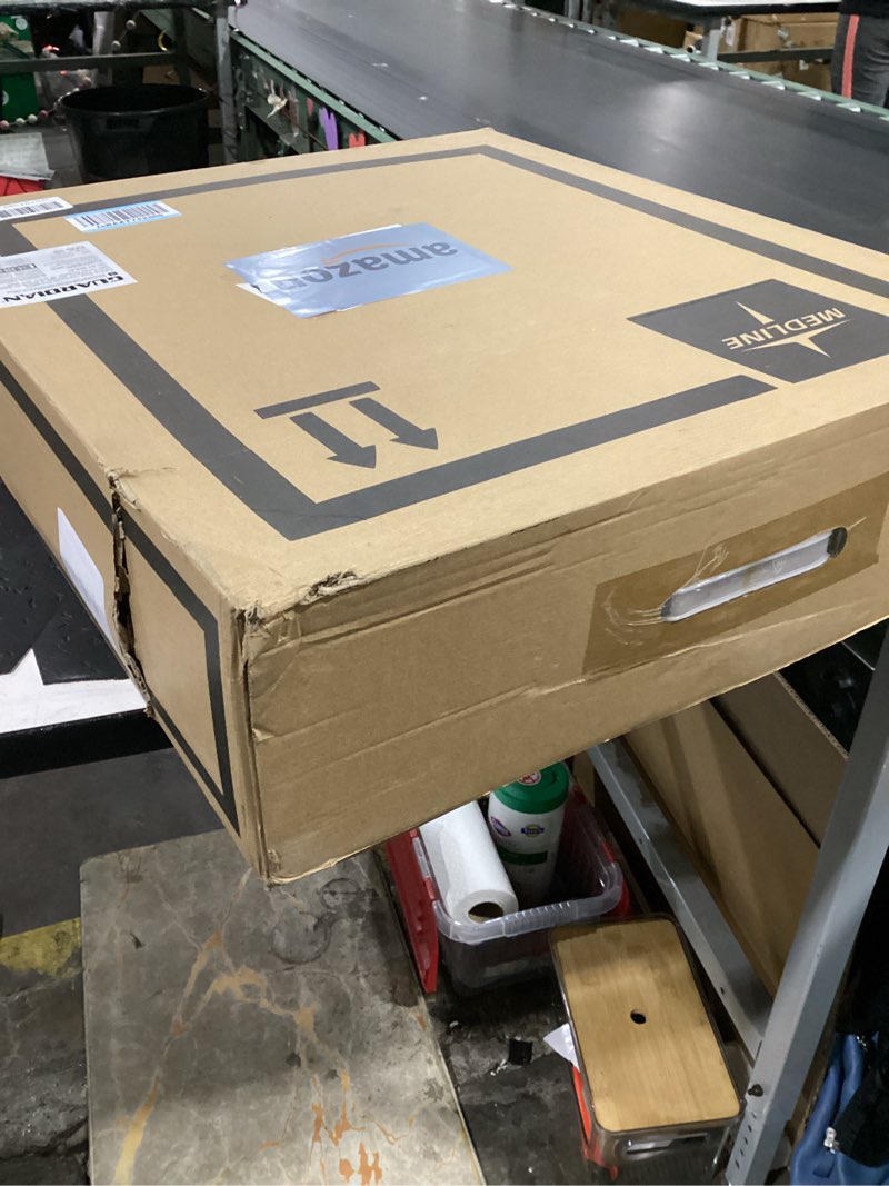 Condition photo showing New/Like New for medline 3-in-1 steel bedside commode, elongated seat, sturdy folding frame, 7.5 qt. bucket, 350 lb. weight capacity, clip-on seat, easy cleaning, tool-free assembly, gray