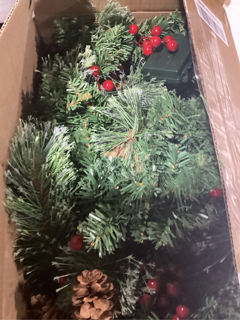 Condition photo showing As Is for Christmas Tree 30 inch Prelit 2 Set Pathway Porch Christmas Trees Pre-Light LED Battery Operated Outdoor Xmas Decor for Entrance Driveway, Yard, Garden, Red Berries, Pine Cones Green Pine 30 Inch
