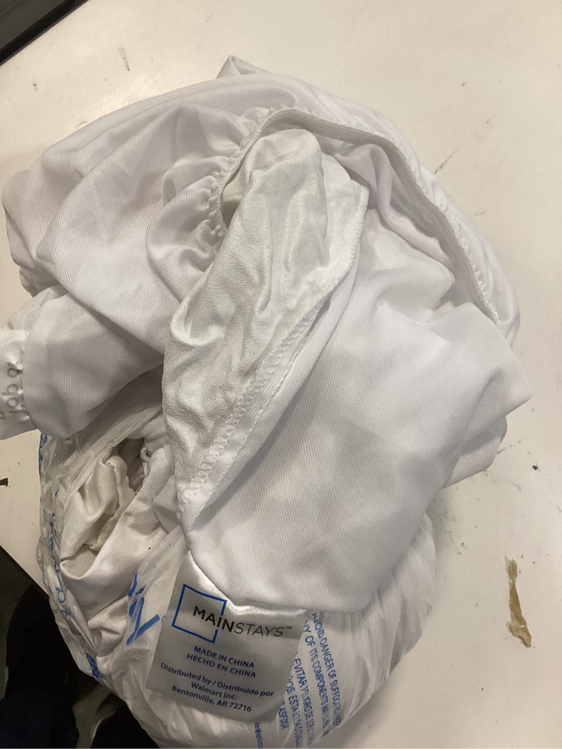 Condition photo showing As Is for mainstays 300 thread count white cotton blend percale fitted bed sheet, king