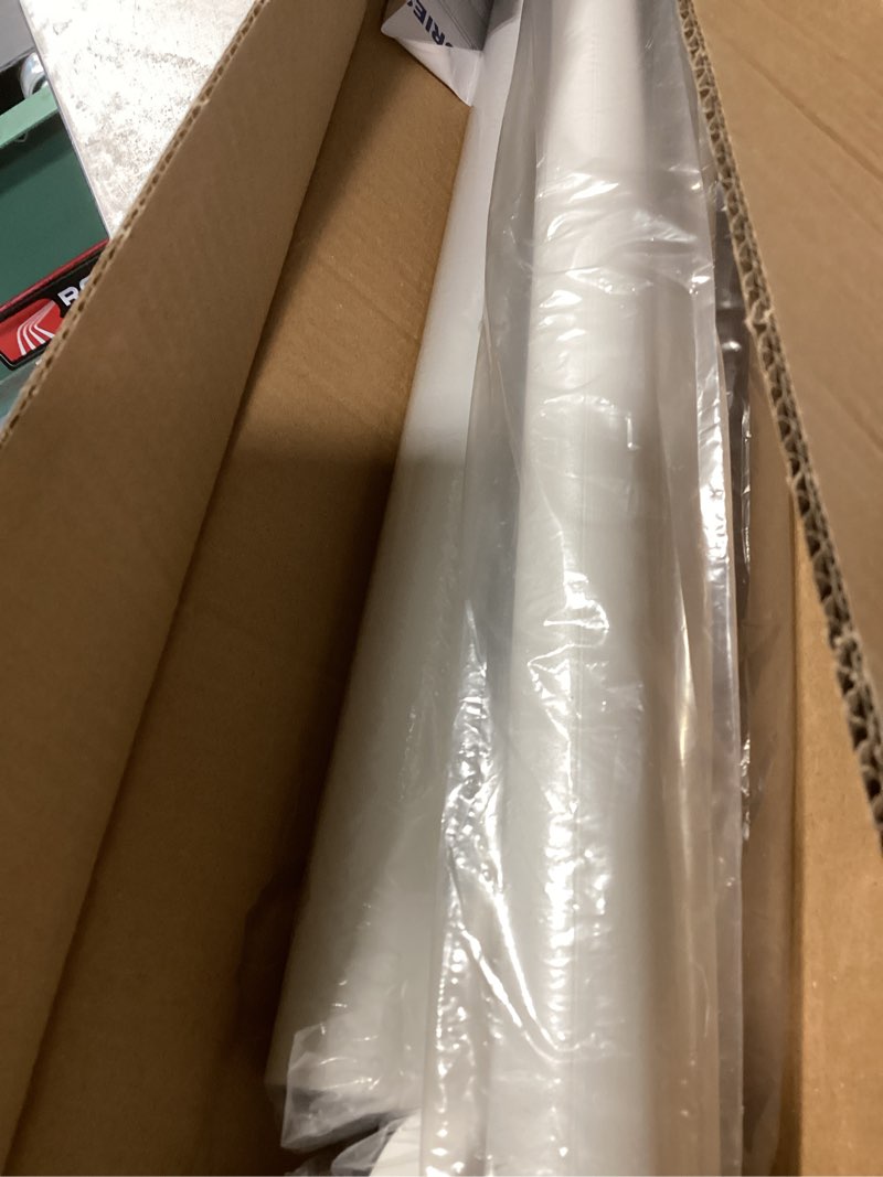Condition photo showing As Is for long tension rod 39-144inch white tension curtain rods no drilling 1.26" diameter adjustable outdoor curtain rod for windows,shower,patio,doorway,heavy duty spring rods 41" to 144" white