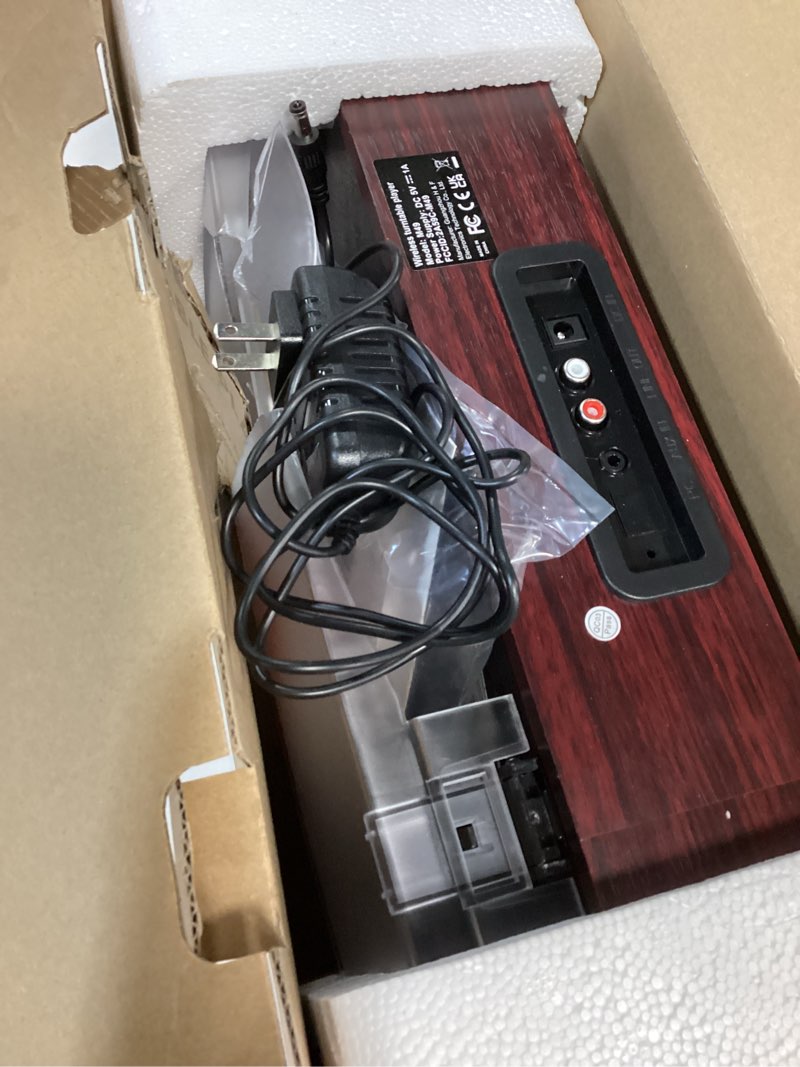 Condition photo showing As Is for Vinyl Record Player Turntable with Built-in Bluetooth Receiver & 2 Stereo Speakers, 3 Speed 3 Size Portable Retro Record Player for Entertainment and Home Decoration Brown