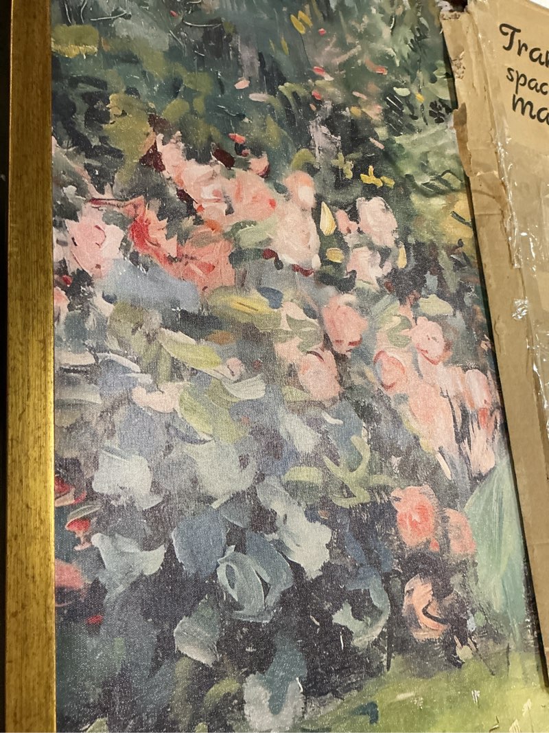 Condition photo showing Good Condition for gold framed vintage garden roses large wall art impressionist botanical landscape framed oil painting poster retro romantic floral picture print for cottagecore bedroom living room decor 36x24inch 36"l x 24"w retro floral artwork