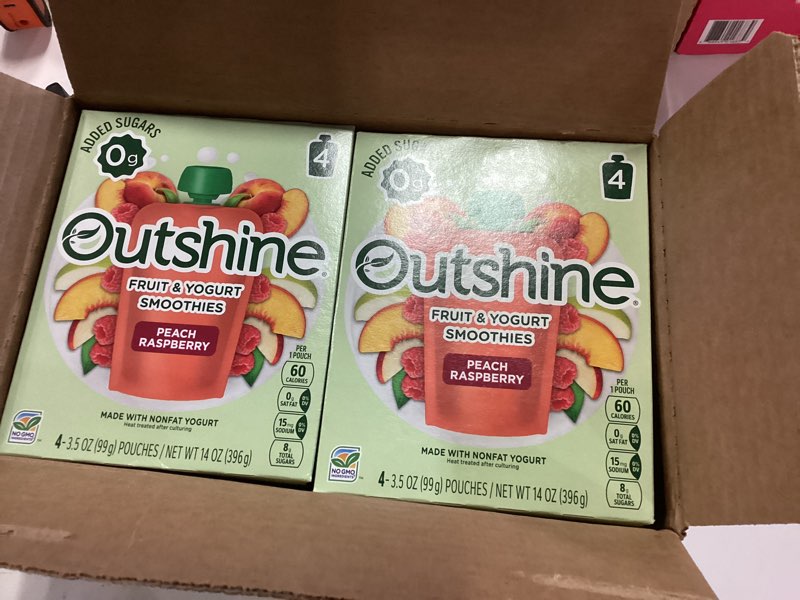 Condition photo showing New/Like New for Outshine Smoothie RspbPeach 6(4x3.5oz)US Peach Raspberry