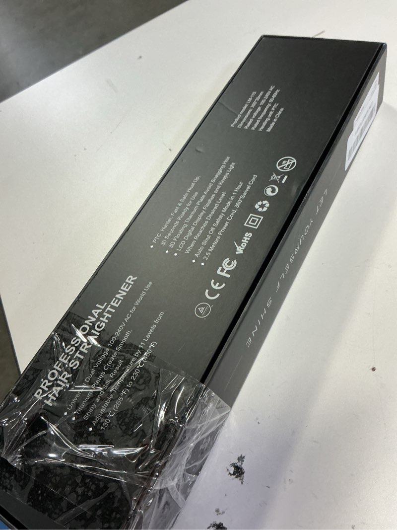 Condition photo showing New/Like New for vanessa pro flat iron hair straightener, 100% pure titanium flat iron for one pass to achieve a sleek look, curls beautifully & straightens well - 1 inch black