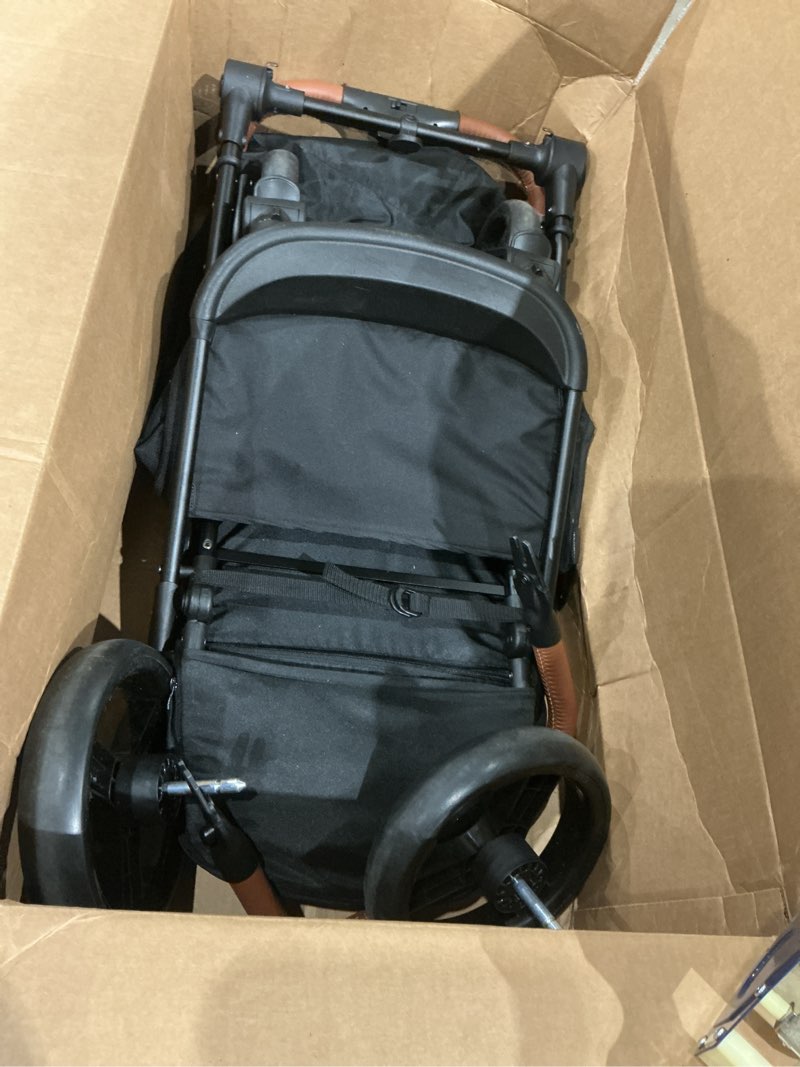 Condition photo showing As Is for kinderkraft grande plus kinderkraft buggy from birth to 48.5 lb, one-hand folding, reclining position, large canopy with window, all 4 wheels dampened, spacious seat, black