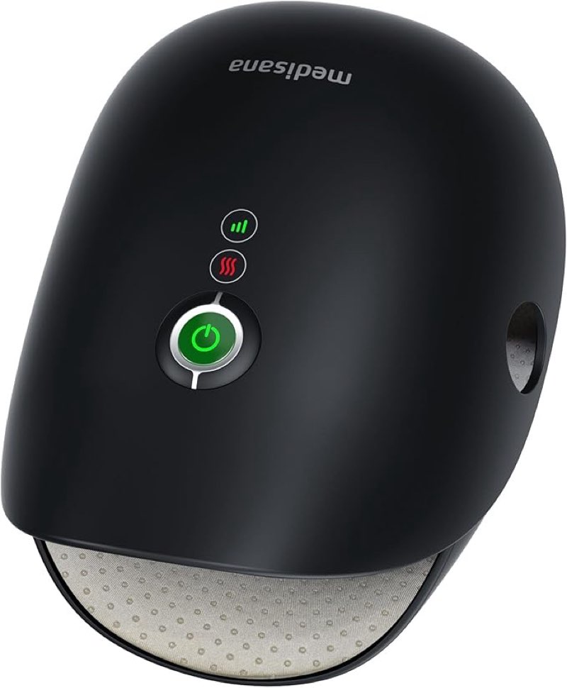 medisana hand massager with heat and compression, cordless hand massager for arthritis and carpal tunnel relief, knuckle stretching massage, birthday christmas gifts for men women dad mom-black