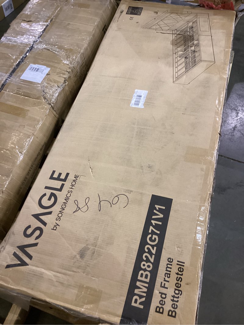 Condition photo showing As Is for VASAGLE LED Bed Frame Full Size, Full Bed with Headboard and 4 Drawers, 1 USB Port and 1 Type C Port, Adjustable Upholstered Headboard 37.1/39.6 Inches, No Box Spring Needed, Dark Gray URMB822G71 Normal Headboard Full Dark Gray